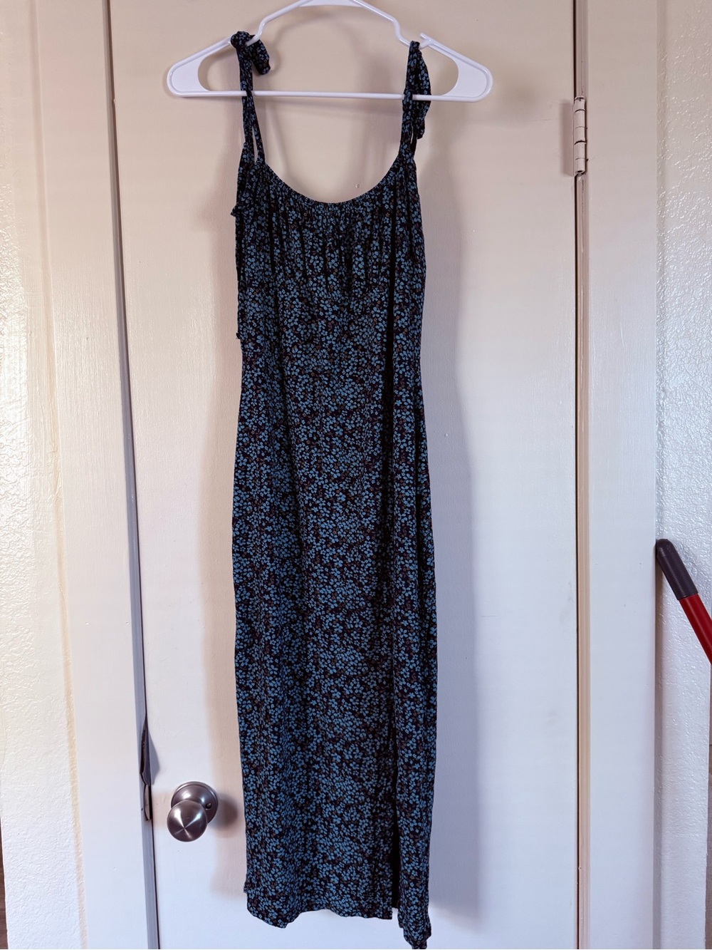 Missguided Black Maxi Dress with Blue Floral Print and Tie Shoulders